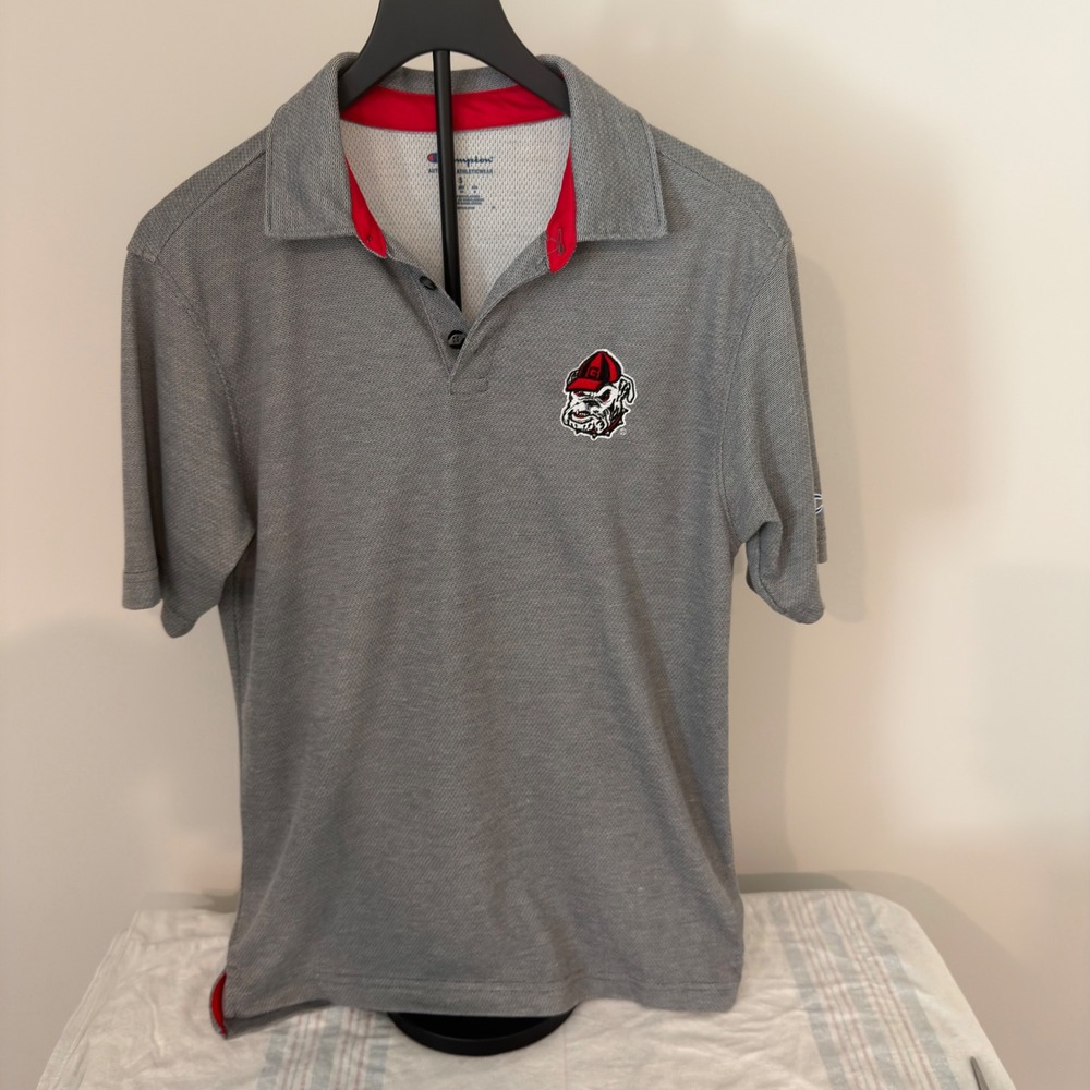 Champion Mens Georgia Bulldogs Polo Shirt Grey Red Embroidered UGA Dawgs Small